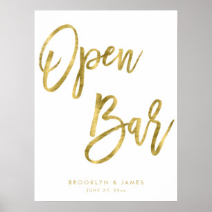 Poster Panneau Open Bar Gold Et Blanc 18x24