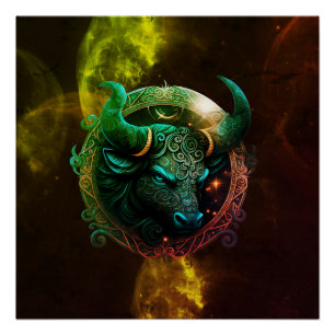 Poster Panneau zodiaque taurus bleu sur galaxie des coule