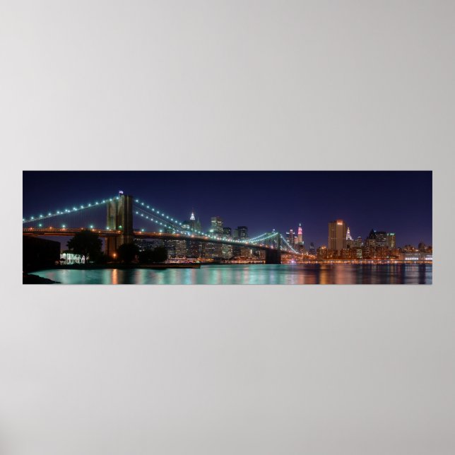 Poster Panorama nocturne de Brooklyn Bridge (Devant)