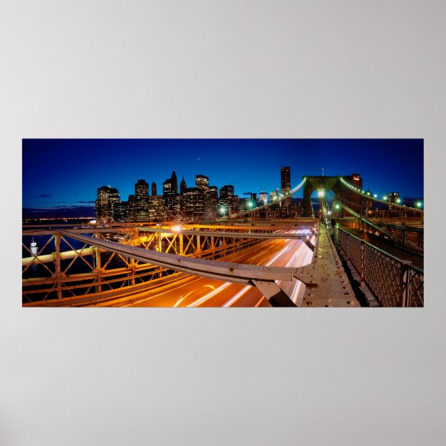 Poster Panorama nocturne de Brooklyn Bridge NYC (Devant)