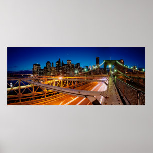 Poster Panorama NYC de nuit de pont de Brooklyn