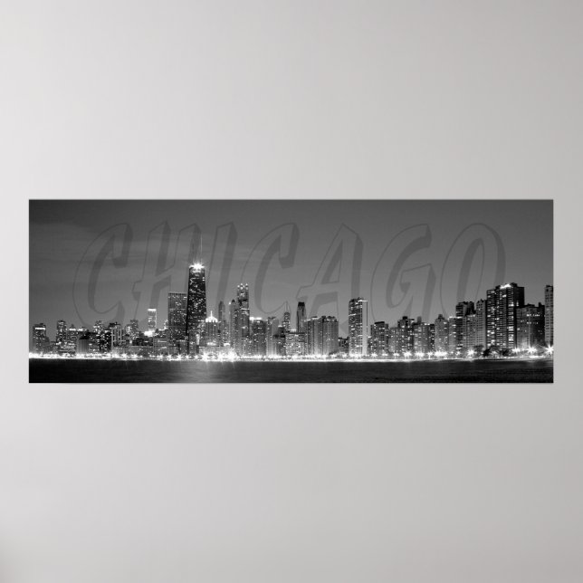 Poster panoramique de la Chicago Skyline à la nuit (Devant)
