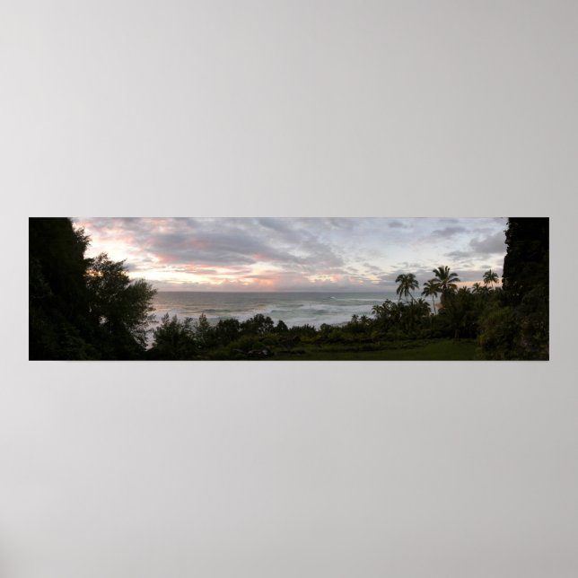 Poster panoramique sur le coucher de soleil hawaïe (Devant)