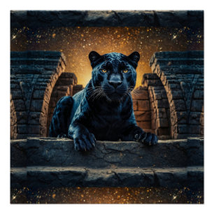 Poster Panthère noire et temple thaïlandais