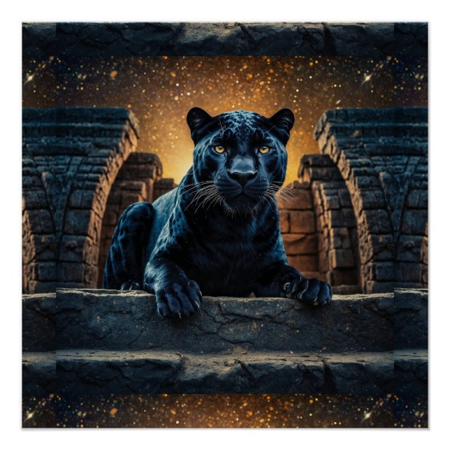 Poster Panthère noire et temple thaïlandais (Devant)