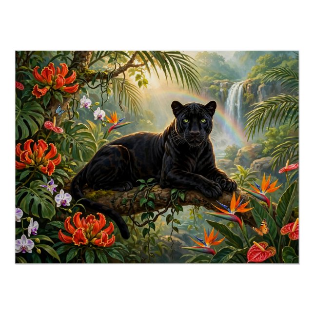 Poster Panthère noire Kenya Fleurs de jungle Cascade (Devant)