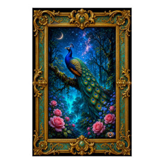 Poster Paon Magique dans la Forêt Enchantée Murmurante
