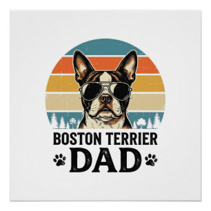 Poster Papa Boston Terrier Conception Vintage Amoureux de