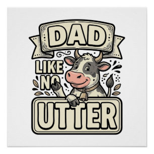 Poster Papa comme pas de pis drôle vache vintage vecteur
