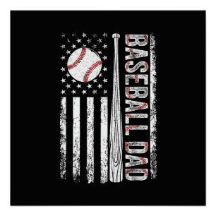 Poster Papa de baseball Drapeau américain Fête des pères
