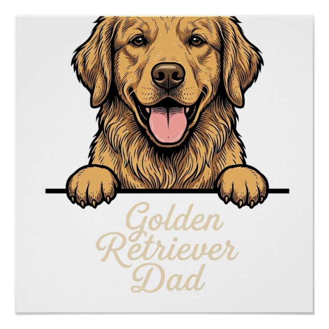 Poster Papa Golden Retriever Gravure Vintage (Devant)