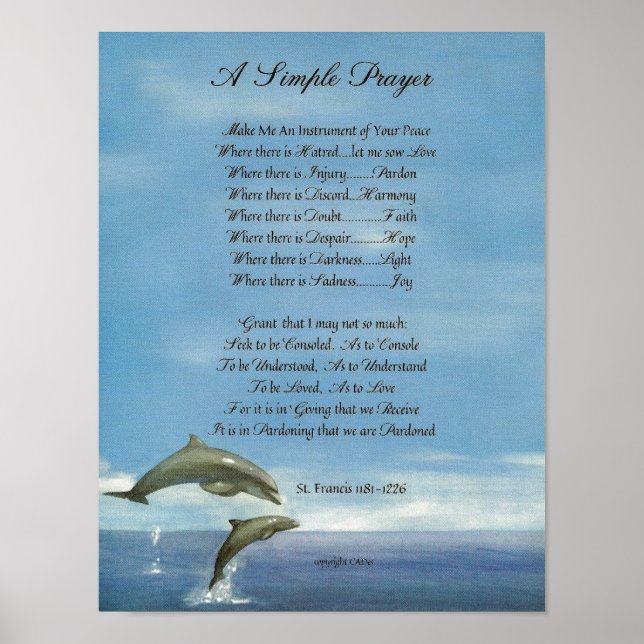 Poster PAPE FRANCIS=ST. PRIÈRE SIMPLE FRANCIS=Dauphins (Devant)