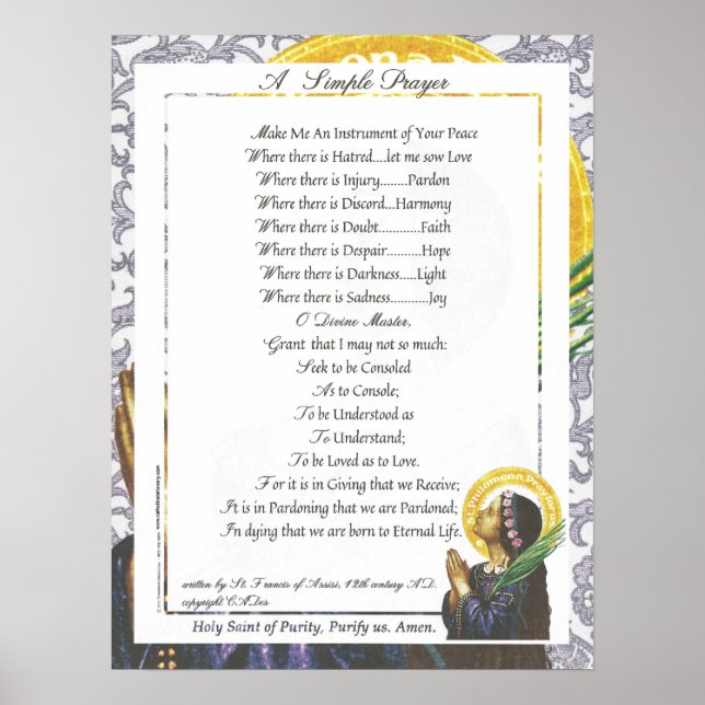 Poster PAPE FRANCIS=ST. PRIÈRE SIMPLE FRANCIS=Pureté (Devant)