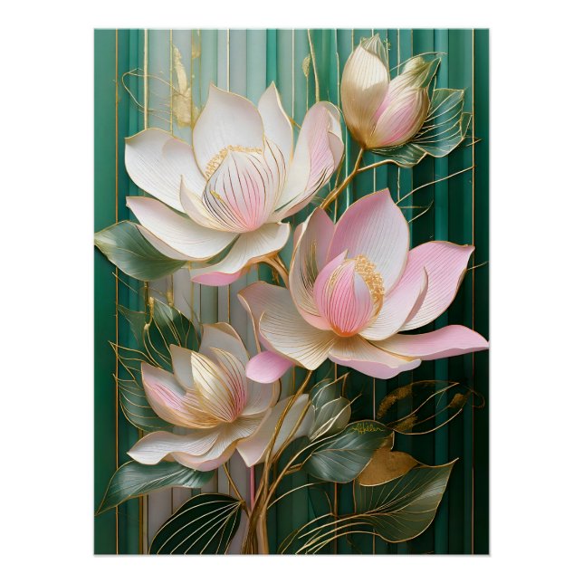 Poster Papier peint en fleurs japonais Magnolia Art (Devant)