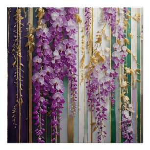 Poster Papier peint en fleurs Violet Or Wisteria