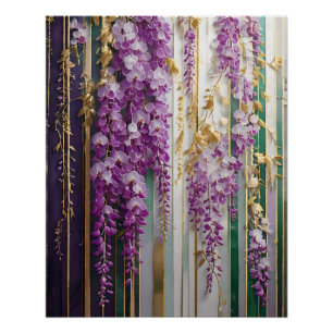 Poster Papier peint en fleurs Violet Or Wisteria