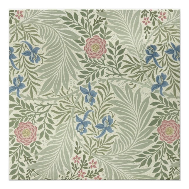 Poster Papier peint floral de William Morris Larkspur (Devant)