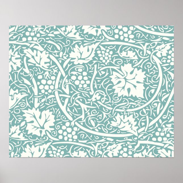 Poster Papier peint floral William Morris sarcelle (Devant)