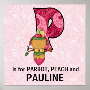 Poster Papier peint grand P singe rose pour la chambre de