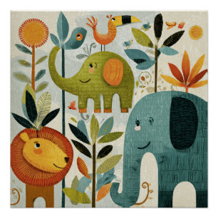 Poster Papier peint pour nurserie avec des animaux fantai