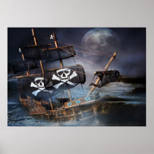 Poster papier PIRATE GHOST NAVIRE STRANDED ON ROCK