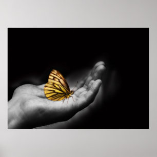 Poster papillon à la main