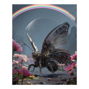 Poster Papillon arc-en-ciel floral de l'art de fantasy so