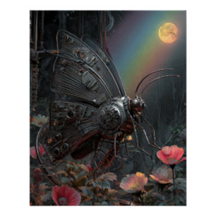 Poster Papillon Arc-en-ciel Pluvieux Fleur de Fantaisie S