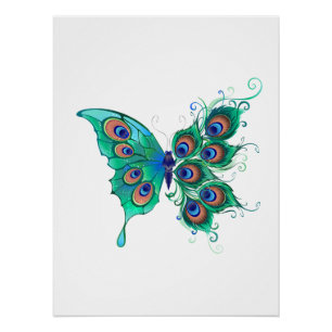 Poster Papillon aux plumes de paon vert