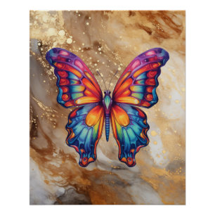 Poster Papillon Bleu Orange Ailes