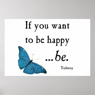 Poster Papillon bleu vintage et citation de bonheur Tolst