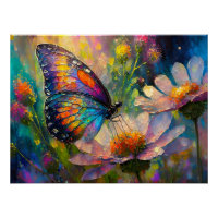 Papillon Coloré et Fleurs Sauvages au Lever du Sol