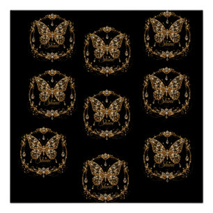 Poster Papillon de cristal doré Brille Art de joaillerie 