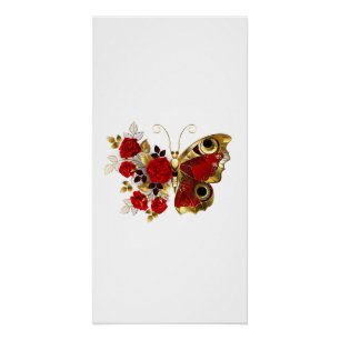 Poster Papillon de fleurs rouges aux roses rouges