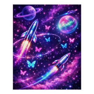 Poster Papillon de l'espace néon Galaxie Art