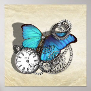 Poster Papillon des engrenages Steampunk