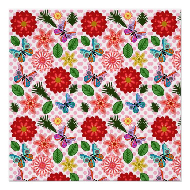 Poster Papillon Floral de Jardin de Printemps Moderne  (Devant)