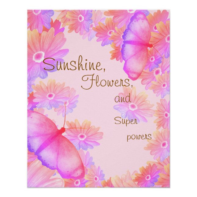Poster Papillon floral rose motivationnel (Devant)