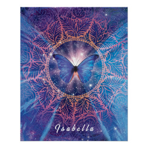 Poster Papillon morpho / Galaxie Mandala