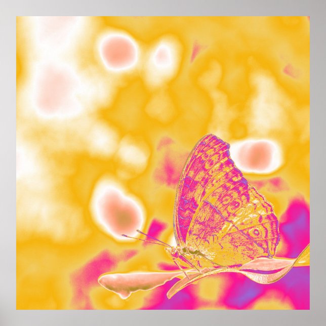 Poster Papillon pop art sur la feuille (Devant)