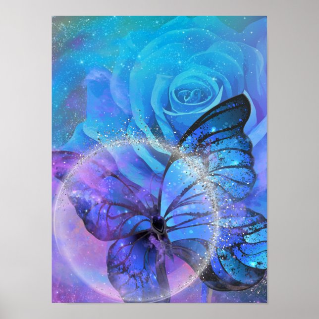 Poster papillon, Rose et lune (Devant)