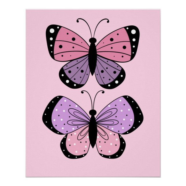 Poster Papillon rose et violet  (Devant)