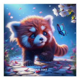 Poster Papillon rouge Panda Imaginaire mignon