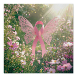 Poster Papillon Ruban Rose dans un Jardin