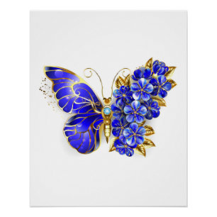 Poster Papillon Saphir Fleur
