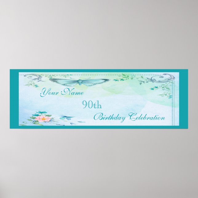 Poster Papillon vintage, Fleurs et Fleurs 90e anniversair (Devant)