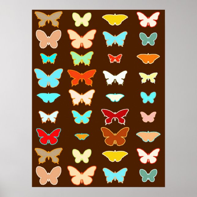 Poster Papillons, Brown, Turquoise et Corail (Devant)