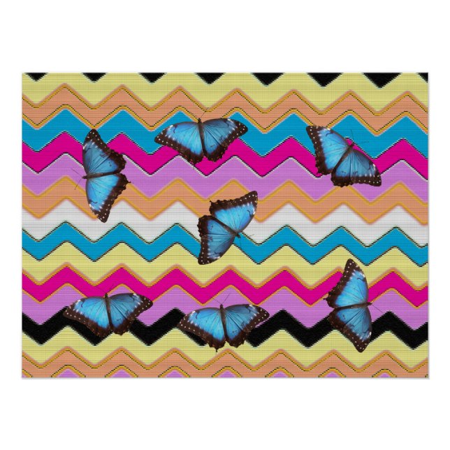 Poster Papillons Chevrons  Motif Bureau Paix Destinée (Devant)