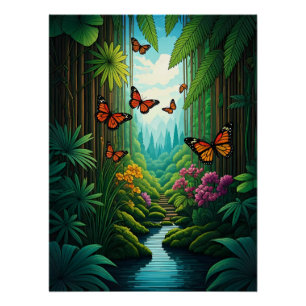 Poster Papillons dans une jungle luxuriante