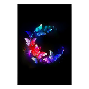 Poster Papillons de nuit Neon brillants sur arrière - pla